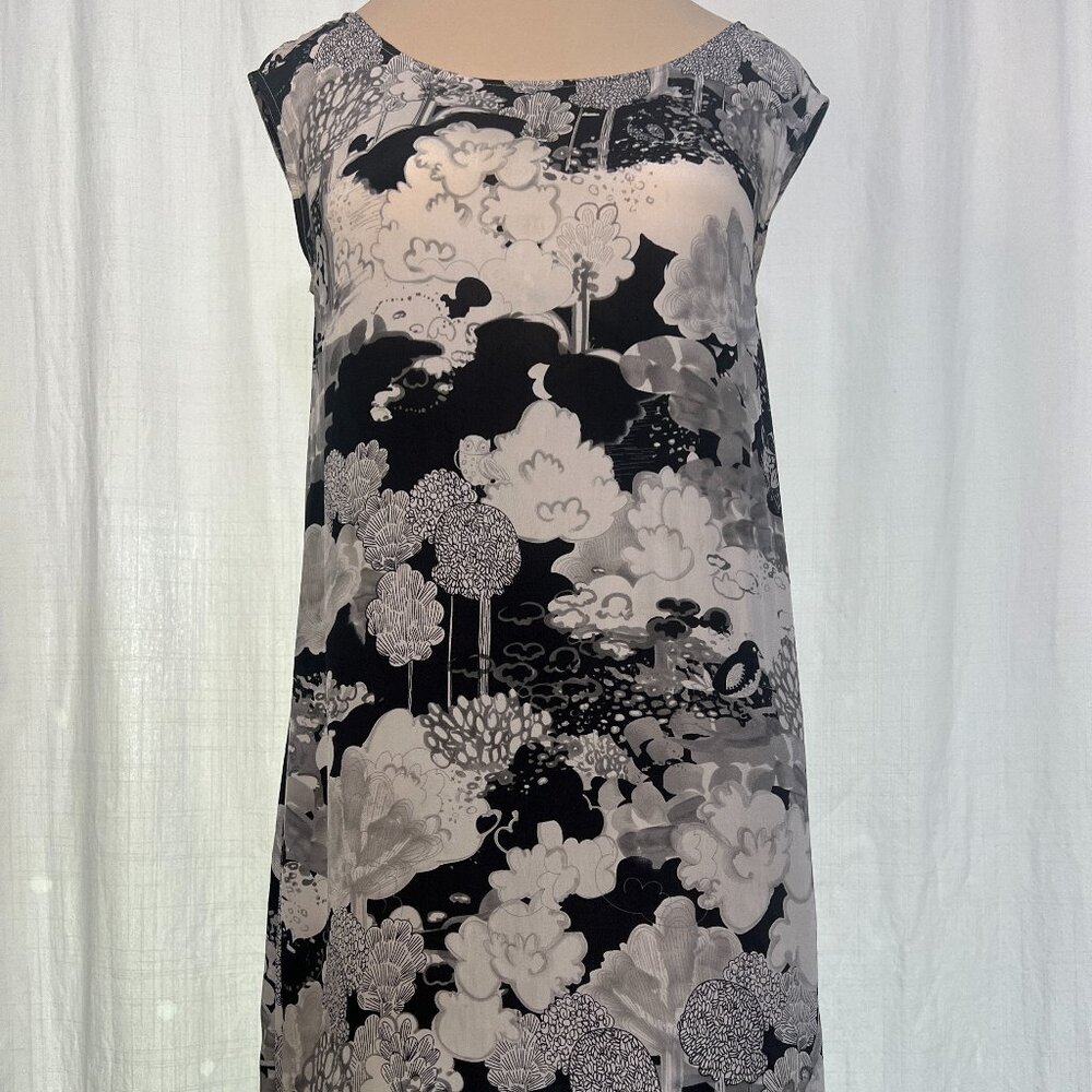 Anthropologie Moulinette Soeurs Floral Black & White Dress 100% Silk Size 6